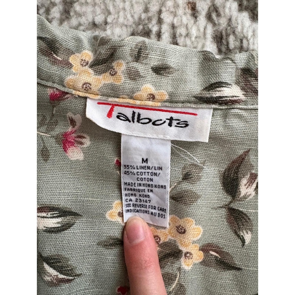 VTG Talbots Floral Linen Cotton Trucker Jacket Women M Cropped Green Cottagecore - Picture 5 of 5